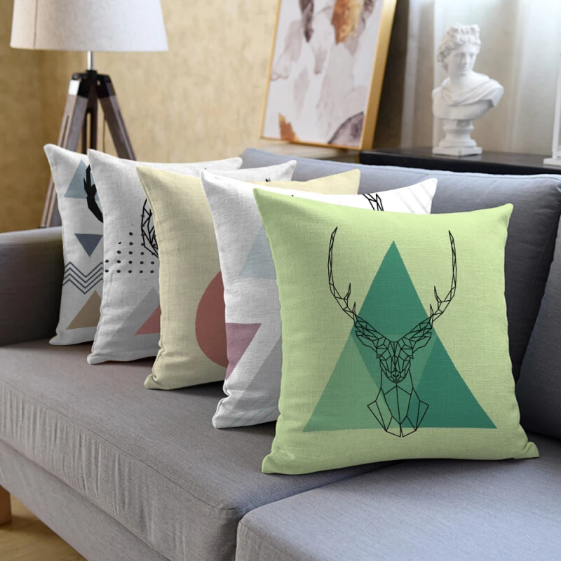 

Christmas Elk Photo Cushion Cover Geometric Deer Printed Sofa Throw Pillow Cover New for Couch/Car Home Decor Pillowcase 45x45cm