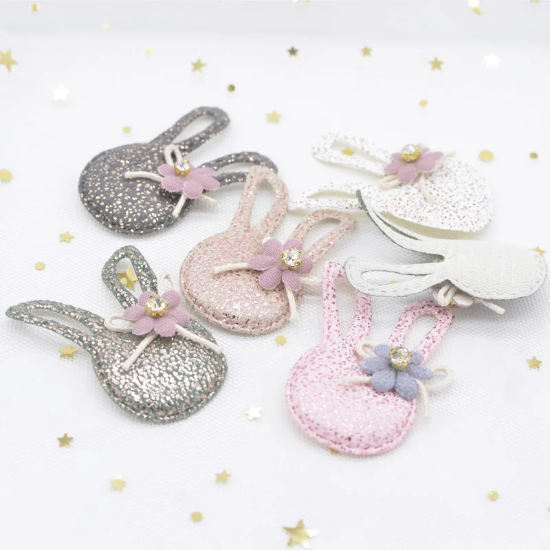 10Pcs Kawaii Rabbit with Flower Rhinestone Applique for DIY Clothes Hat Patch Fabric Sewing Crafts Leggings Leg Socks Decor H81