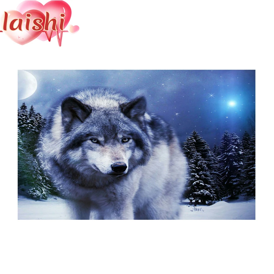 

3D Diy Diamond Painting Winter moon wolf animal Cross Stitch Kits Diamond 5d art crystal Mosaic Embroidery Painting Gift Picture