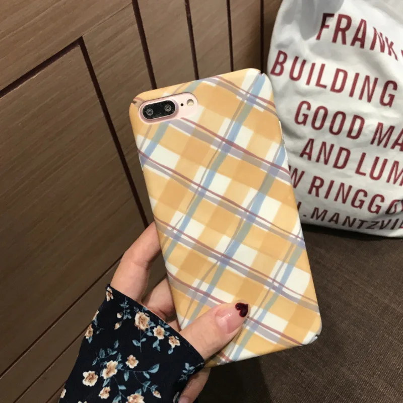 Одежда в Корейском стиле для девочек простые решетки чехол телефона iPhone11 X XS XR XSMax
