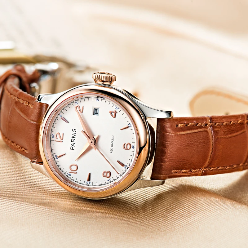 Женские Механические часы с автоподзаводом Parnis роскошные брендовые золотистые