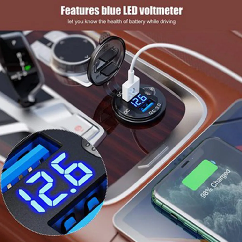 

Black Car Charger Dual USB For Car Boat Motorcycle Golf Cart High-quality