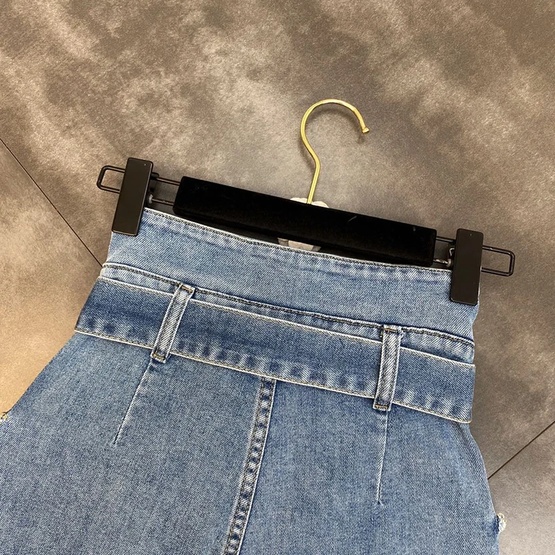 

CHICEVER Colorblock Patchwork Women's Short High Waist Sashes Dual Pocket Straight Loose Short Female 2021 Summer Clothing New