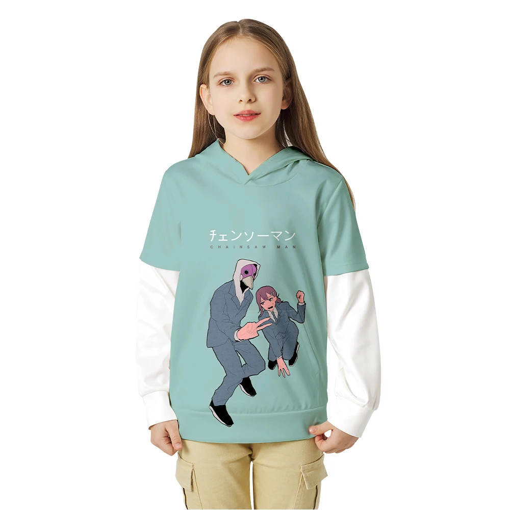 

Chainsaw Man Anime Hoodie Fake Two Pice Kids Chainsaw Hoodies Boys and Girls Winter Plus Velvet Kawaii Clothes