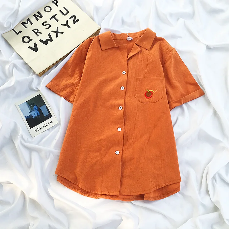 Рубашка с принтом фруктов топы корейские женские вышивкой Луны блузы