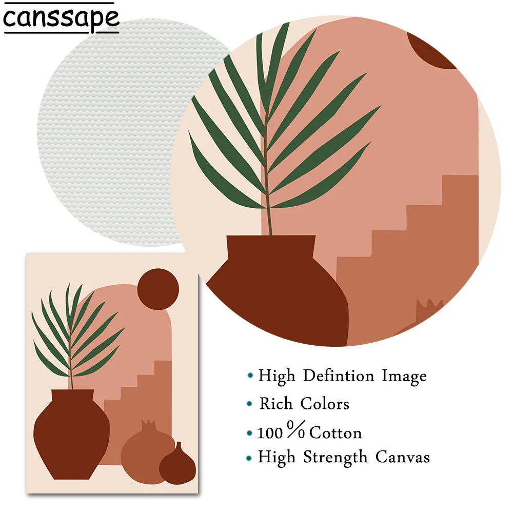 Абстрактный трендовый постер в стиле бохо на холсте с изображением листьев
