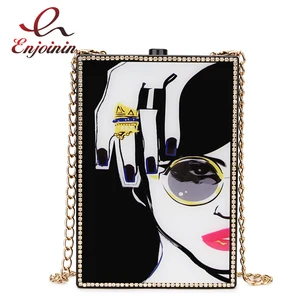 Новое поступление, черная акриловая привлекательная женская сумка с узором из страз, Женская сумочка, вечерняя сумка-клатч, кошелек на цепочке, сумка-тоут через плечо