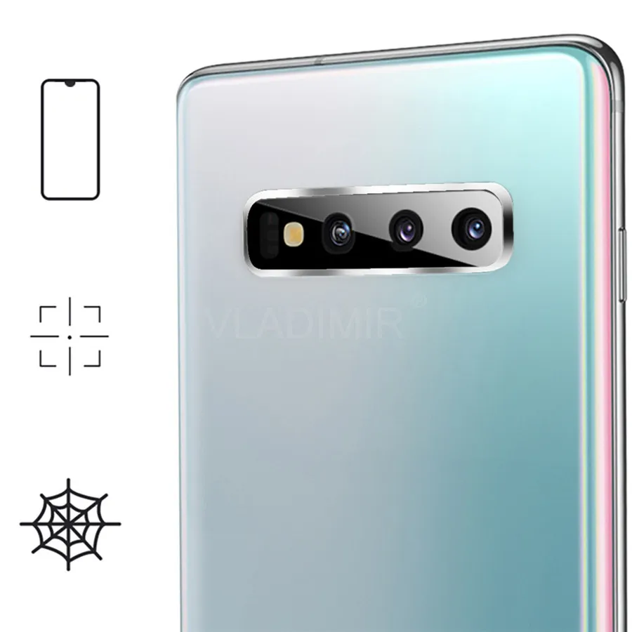 Чехол для объектива камеры samsung S10 Plus металлическое кольцо + закаленное стекло