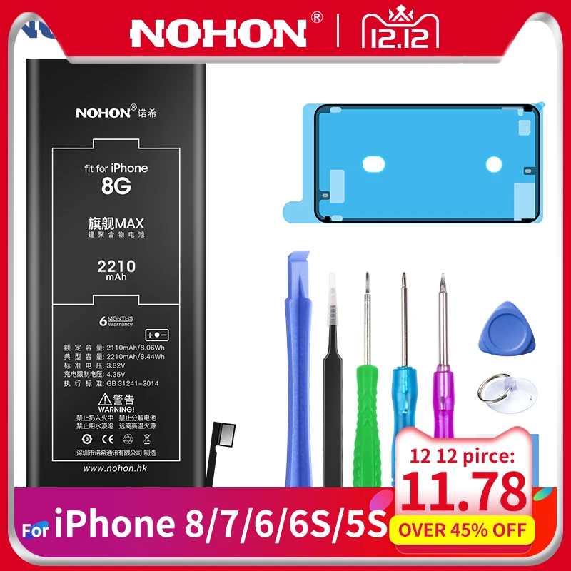 Nohon аккумулятор для Apple iPhone 8, 7, 6, 6 S 5S акумуляторная батарея для iPhone6 iPhone7 iPhone8 Max Ёмкость запасная часть телефона Batarya Бесплатные инструменты