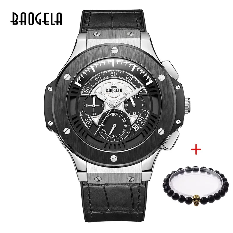 BAOGELA hommes montres hommes horloge de люкс, брендовый кварцевый спортивный montre Rose chronographe mode montre-браслет pour hommes1910 - Цвет: 1910 silver