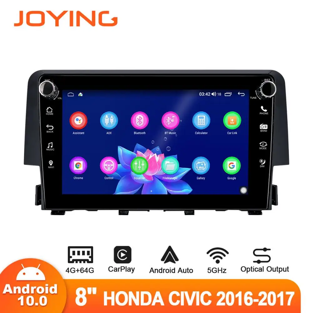 Автомобильное радио Joying 8 дюймов Android 10 для Honda Civic 2016 2019 GPS Carplay DSP SPDIF сабвуфер 4G SIM 5G