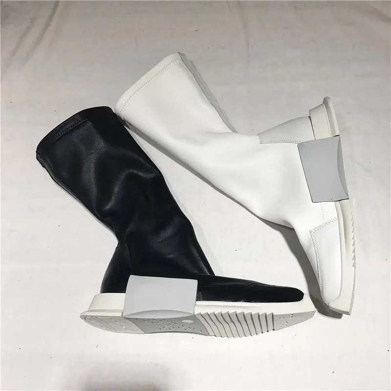 Уличные белые ботинки женские эластичные ботильоны в стиле панк из натуральной