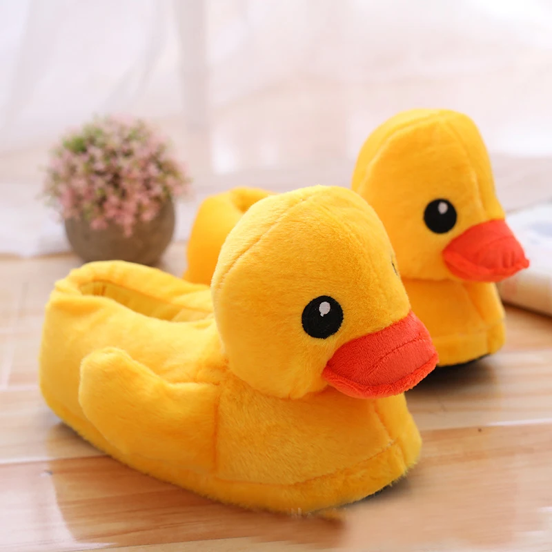 Women Winter Home Slippers Yellow Duck Fuzzy Slippers Cartoon Slides Snug Bedroom Slides Warm Cotton Slippers Indoor Slippers