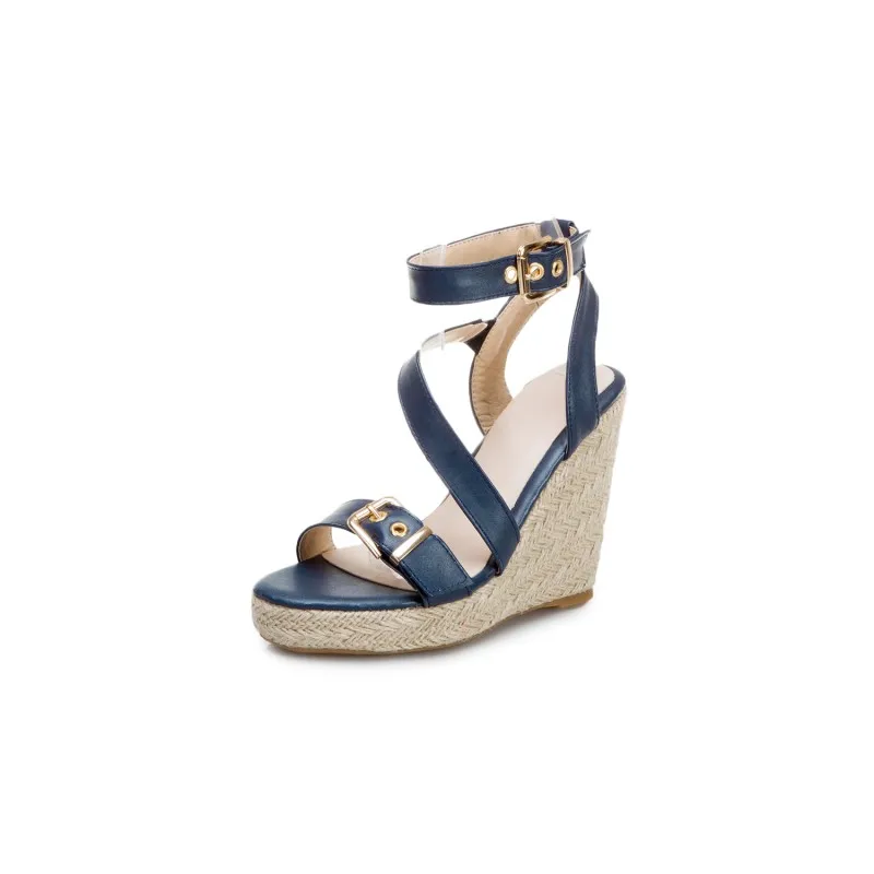 

Большие размеры; Простые босоножки на танкетке с пряжкой; Женские босоножки на танкетке; Женская обувь; Женская летняя обувь