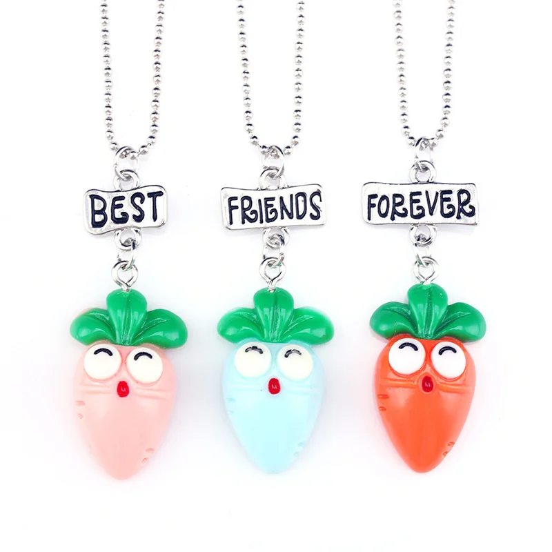 

2021 New Fashion Best Friend Forever Necklace BFF Carrot Fantasy Cute Carrot Pendant Necklace For Children Kids Jewelry Collier