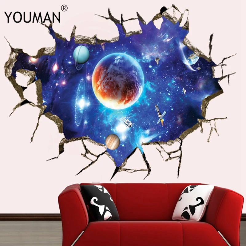 Обои Youman Съемные 3D обои планеты водонепроницаемые виниловые художественные