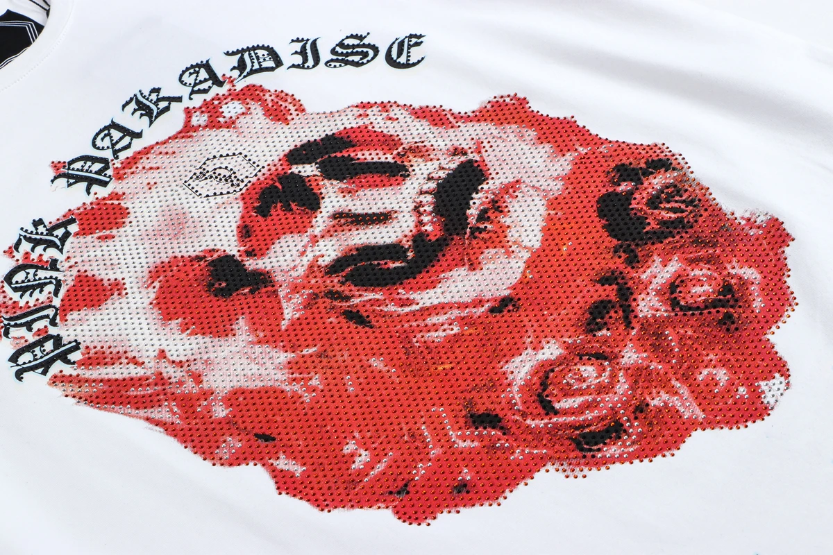 

2021 Men Clothing Skull Crystal Streetwear Rhinestones Round Neck Short Sleeve T-shirt 100% Cotton Funny Fashion New