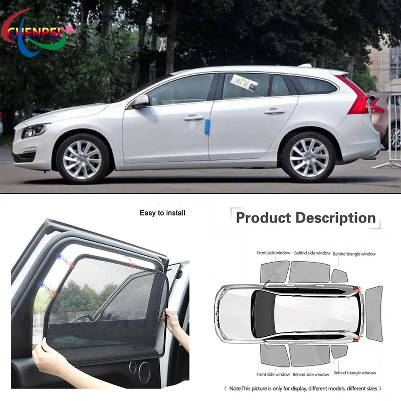For Volvo V60 2010 Car Full Side Windows Magnetic Sun Shade UV Protection Ray Blocking Mesh Visor Car Decoration Accessories