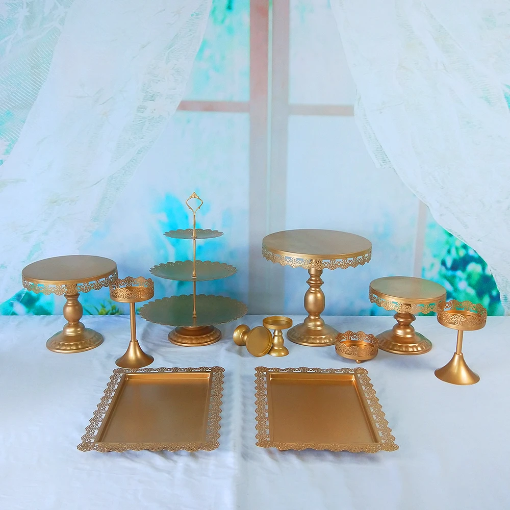 Tobs metal gold cake stand set for wedding cup cake holder decorating tools candy bar stand tray suppliers