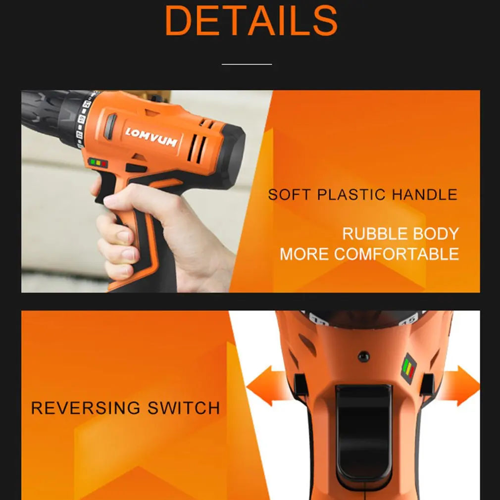

12V Double Speed Electric Drill Rechargeable Mini Cordless Handheld Screwdriver Drill