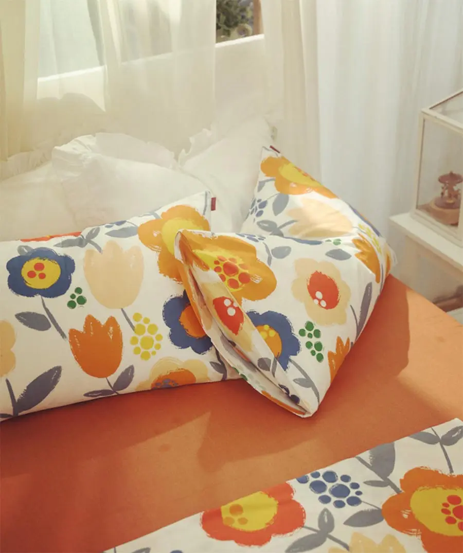 

Colorful floral bedding set kid girl,cotton twin full queen orange yellow blue home textile bed sheet pillow case quilt cover
