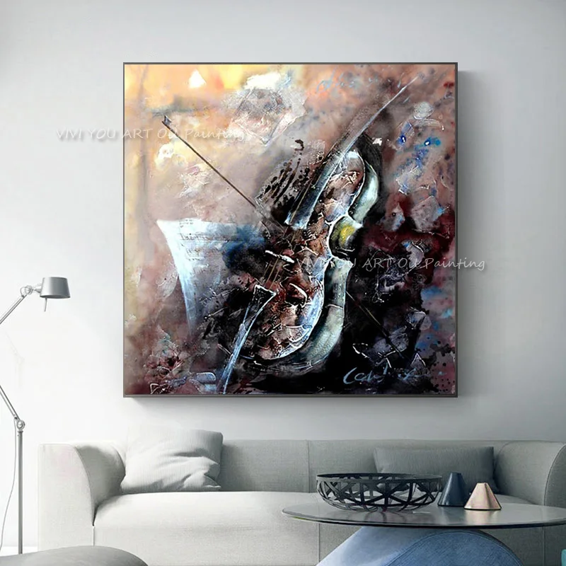 

100% Handmade Home Decor Wall Art Pictures Hand Painted Abstract Violin Music Oil Painting On Canvas Palette Knife Paintings