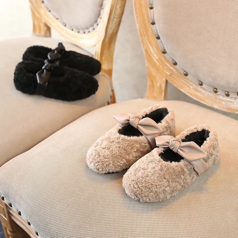 Зимние Повседневные хлопковые ботинки с мехом для девочек принцессы мягкой