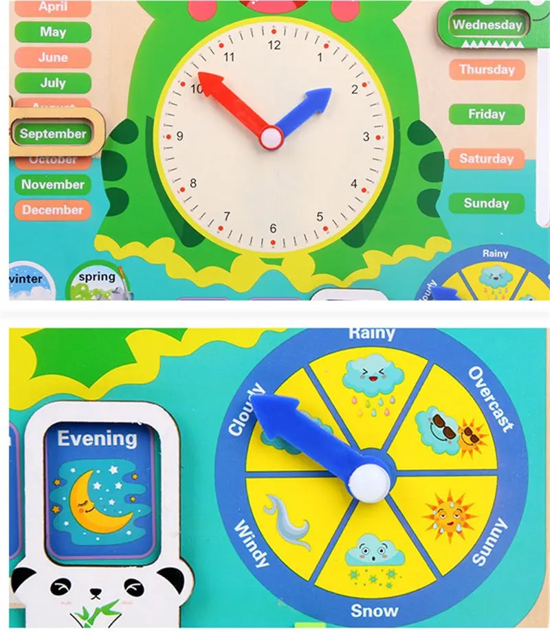 Деревянные игрушки Монтессори для детей сезон погоды календарь часы время