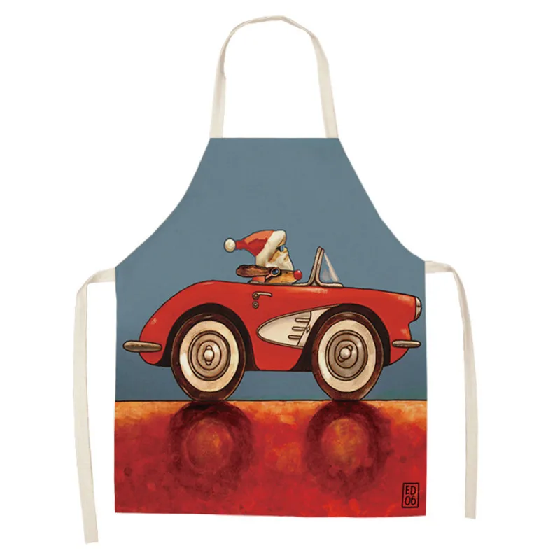 Cartoon Car Christmas Kitchen Children Apron Santa Claus Pattern Adult Women Men Dinner Party Cooking Xmas Decoration | Дом и сад