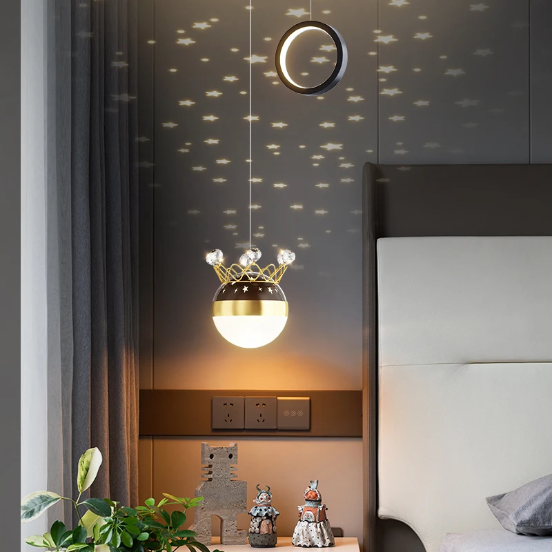 

Modern Luster Star Moon Projection LED Pendant Light for Bedroom Living Room Bedhead Restaurant Entrance Hall Home Indoor Decor