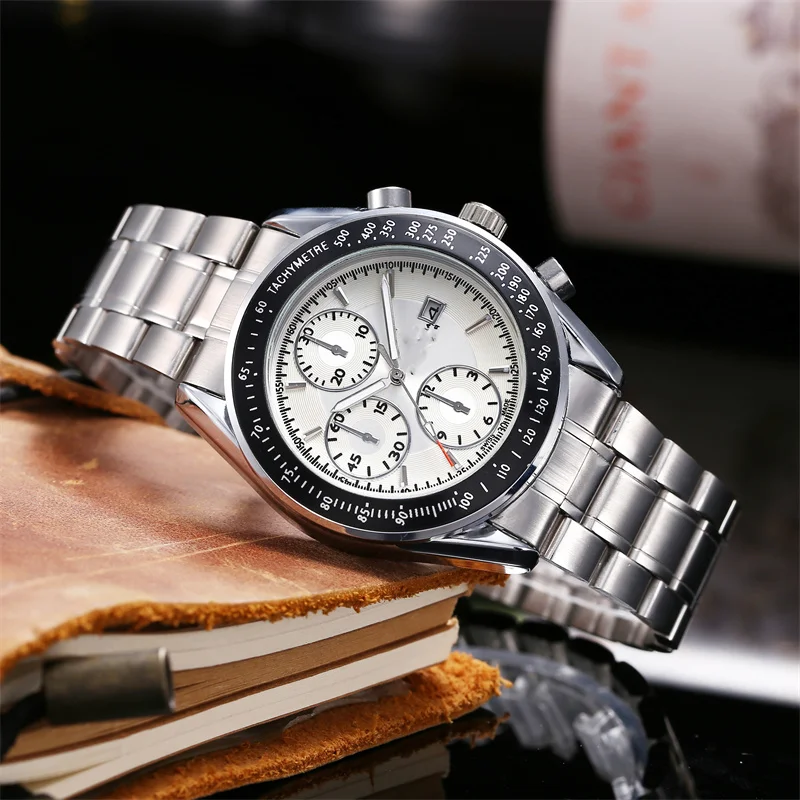 

2021 steel band multi-function 3 eyes 6 needles watch, men's mechanical quartz luxury luxury top Swiss brand
