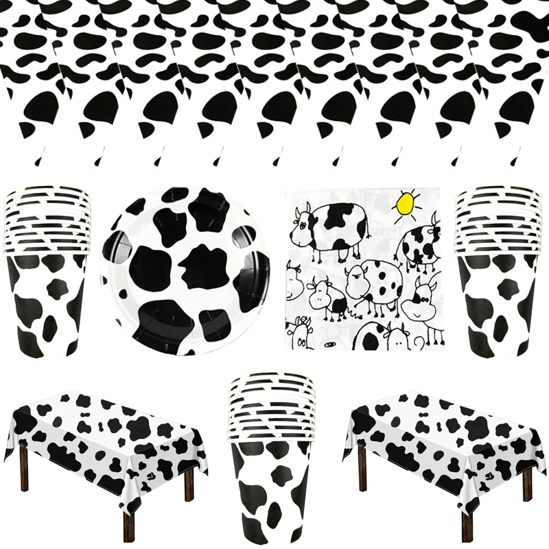 

Cows Theme Happy Birthday Party Flags Plates Napkins Decorations Cups Hanging Banner Boys Kids Favors Tablecloth 51pcs/lot