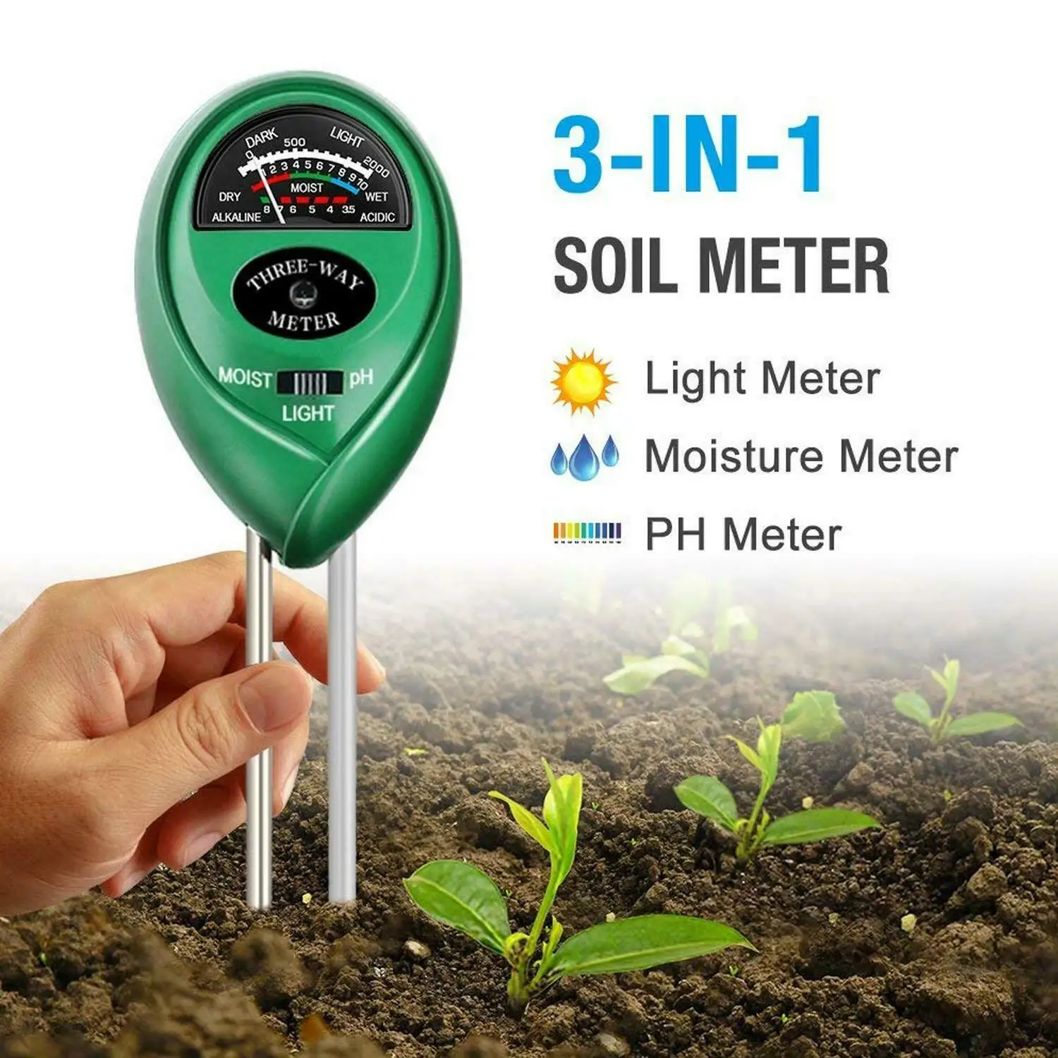 

3 In1 Soil PH Tester Water Moisture Light Test Meter Kit For Garden Plant Flower High Precision Analyzer