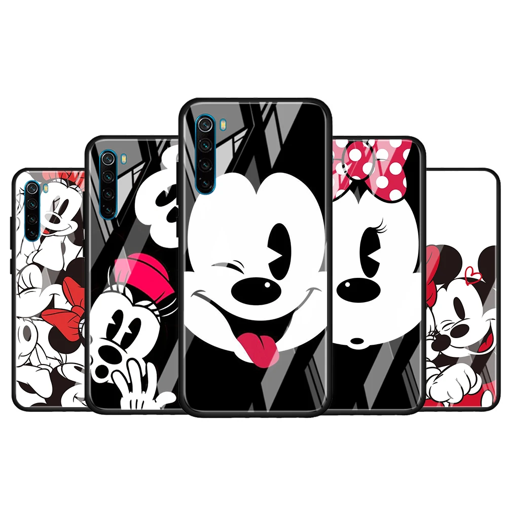

Disney Mickey Minnie Black for Xiaomi Redmi K40 K30 K20 Pro Plus 9C 9A 9 8A 7 Luxury Shell Tempered Glass Phone Case Cover