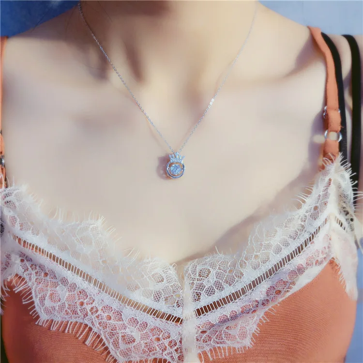 

S925 sterling silver refined Can shake crown smart diamond necklace heartbeat pendant heartbeat Princess girl gift jewelry