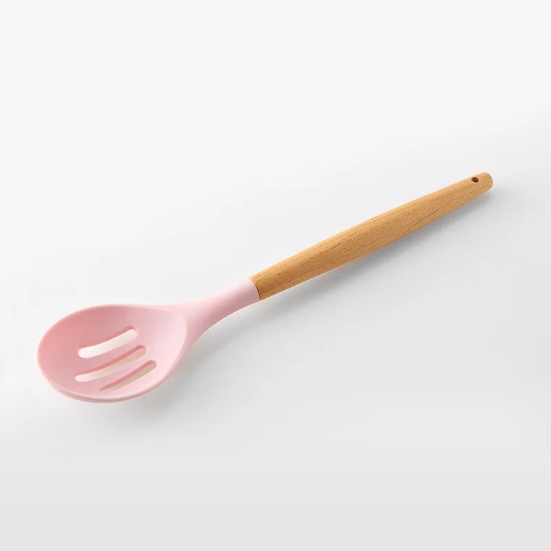 New Solid Wood Handle With Storage Bucket Pink Silicone Kitchenware Color Kitchen Utility Tool |