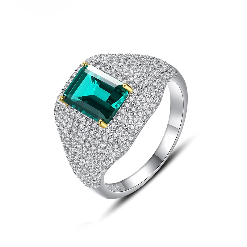 

Luxury 100% 925 Sterling Silver Created Emerald Wedding Rings For Women High Carbon Diamond Elegant Party Fine Jewelry Gift