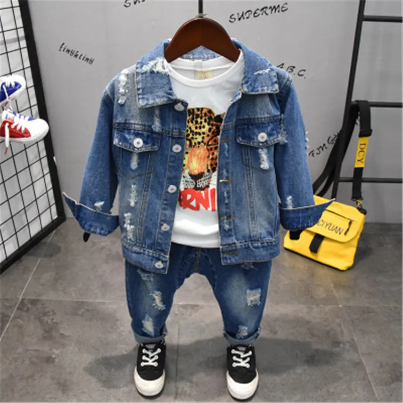 Детская джинсовая куртка для мальчиков и девочек осенняя на пуговицах верхняя