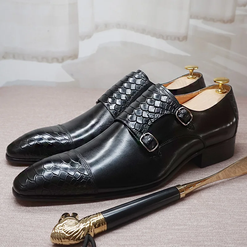 Luxury Designer Men's Loafers Double Monk Strap Shoes Genuine Leather Dress Shoes Black Brown Office Wedding Men Casual Shoes