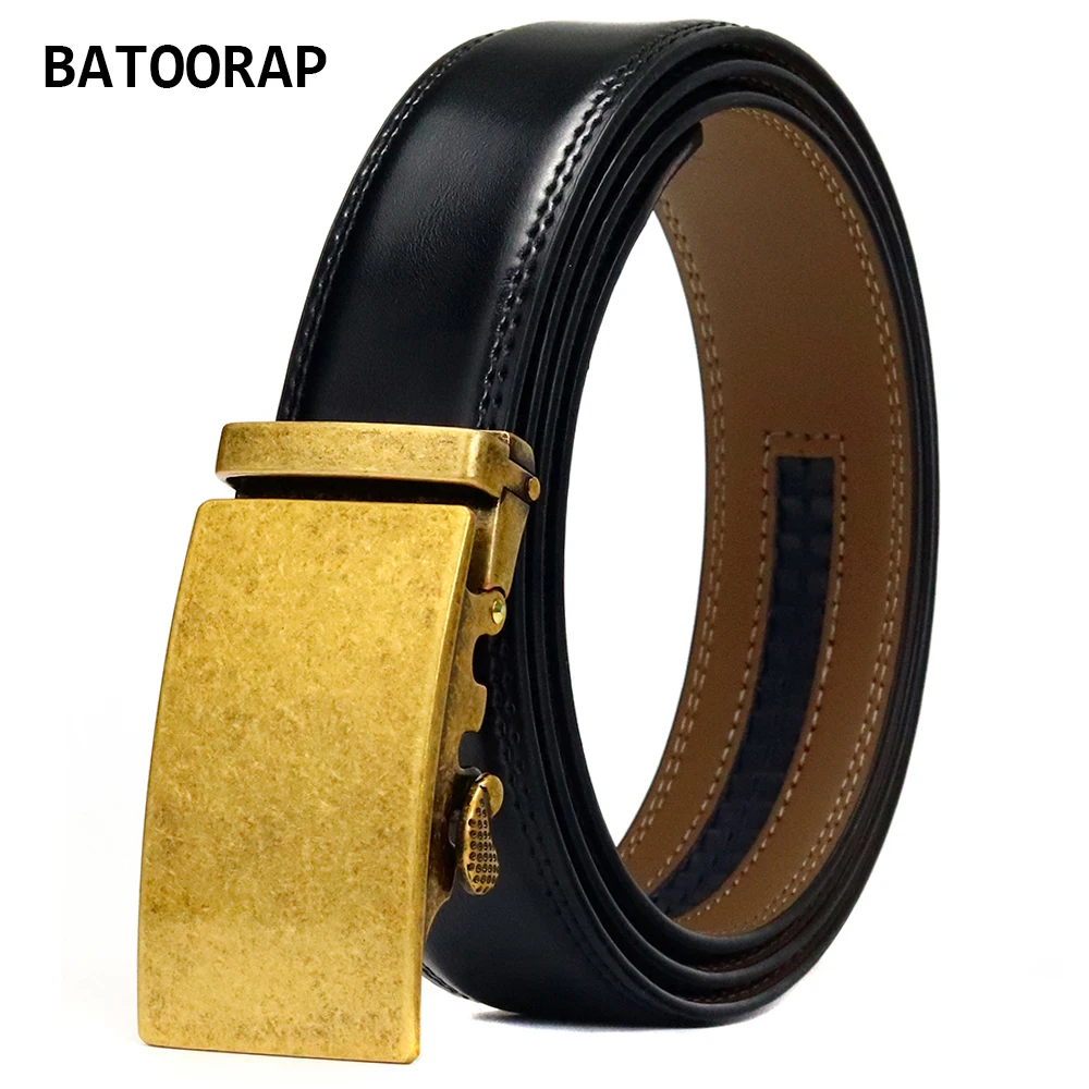 

BATOORAP Designer Men's Belt Ratchet High Quality Genuine Leather Black Cowhide Male Business Waist Strap Fashion Accessories