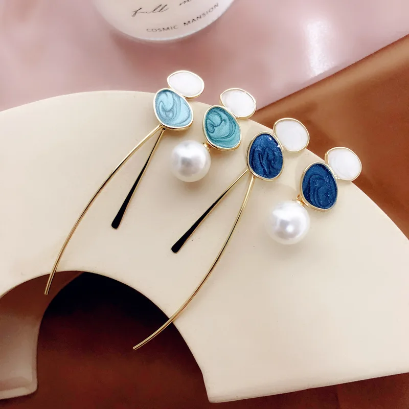 Женские асимметричные серьги-капли с эмалью серьги геометрическим рисунком