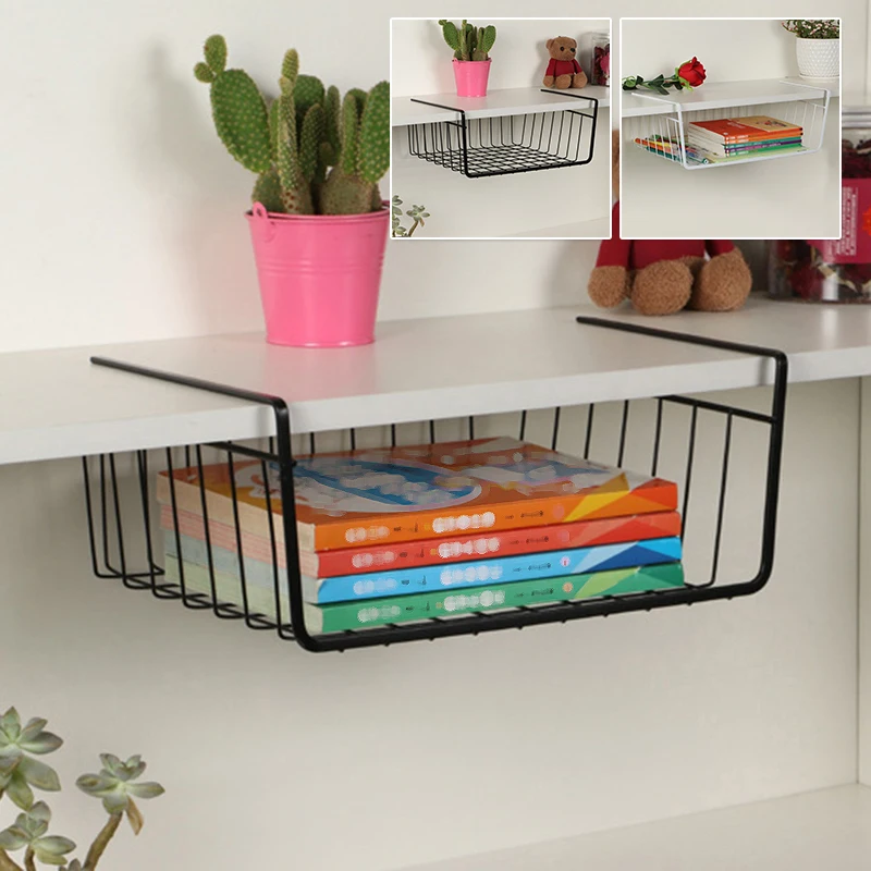 

Under Shelf Storage Basket Holder Rack Hanger Dormitory Organiser Space Saving For Home Bathroom Decoration