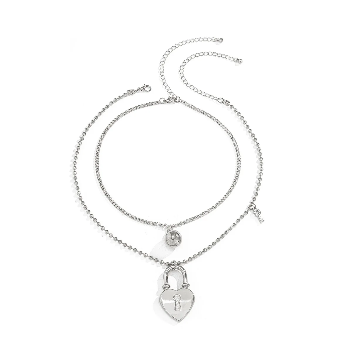 

Peach Heart Key Geometry Long Pendant Ladies Necklace Fashion Two-piece Stacking Belt Winter New Fashion Trendy Sweater Chain