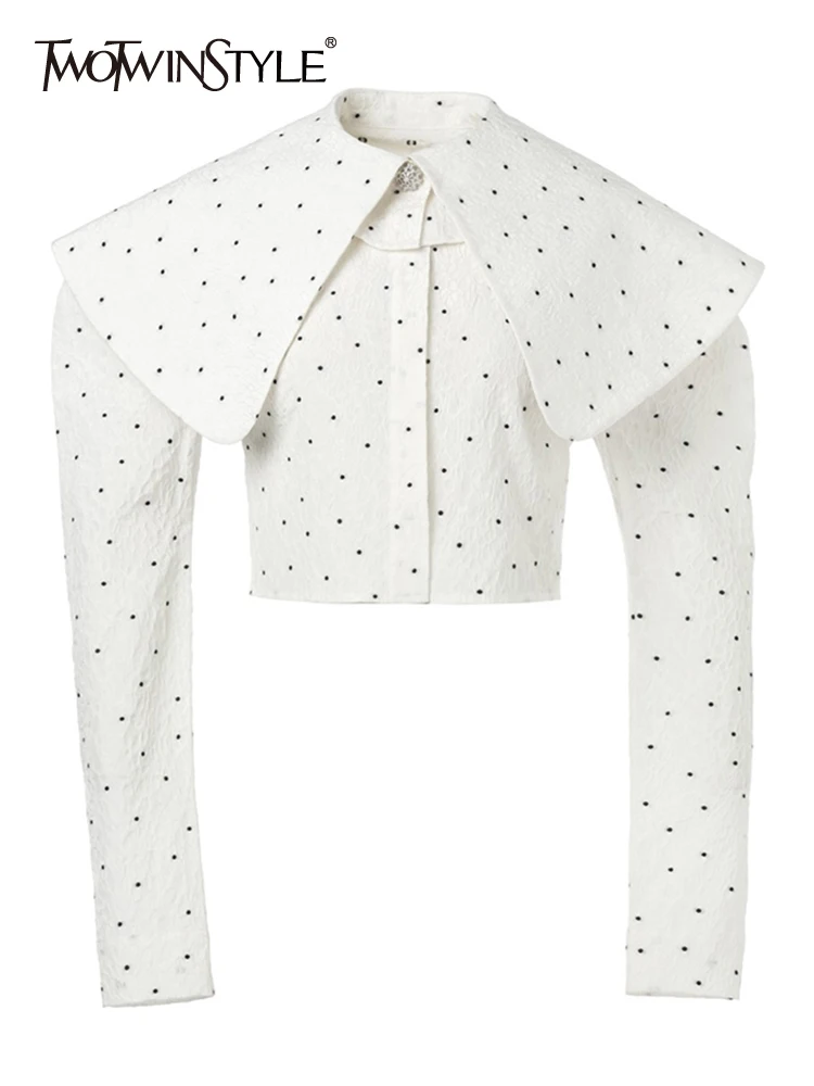 

Twotwin2 стильная повседневная тонкая Лоскутная цветная рубашка в горошек для женщин, блузка с отворотом и длинным рукавом, женский осенний сти...