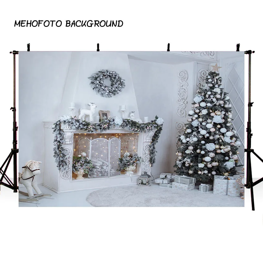 Черно белая кирпичная стена камин рождественская ёлка фон Новый год для