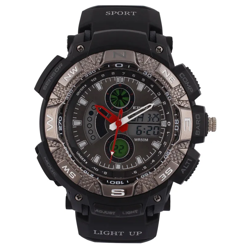 black without box Epozz Модные Аналоговые Цифровые мужские спортивные часы, мужские водонепроницаемые часы для плавания, 50 м, круглое пластиковое кольцо, уличные часы E1311 - Цвет: black without box