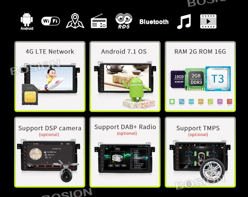 Bosion Octa Core автомобильный мультимедийный плеер Android 10 GPS Авторадио 1 Din стерео