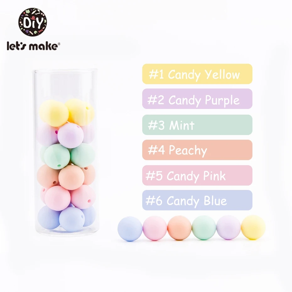 Candy Color Детские цветные силиконовые круглые бусины 50 шт. Детские Прорезыватели 12 мм аксессуары силиконовые бусины кулон DIY Уход браслет бисер для детей - Цвет: Candy Color