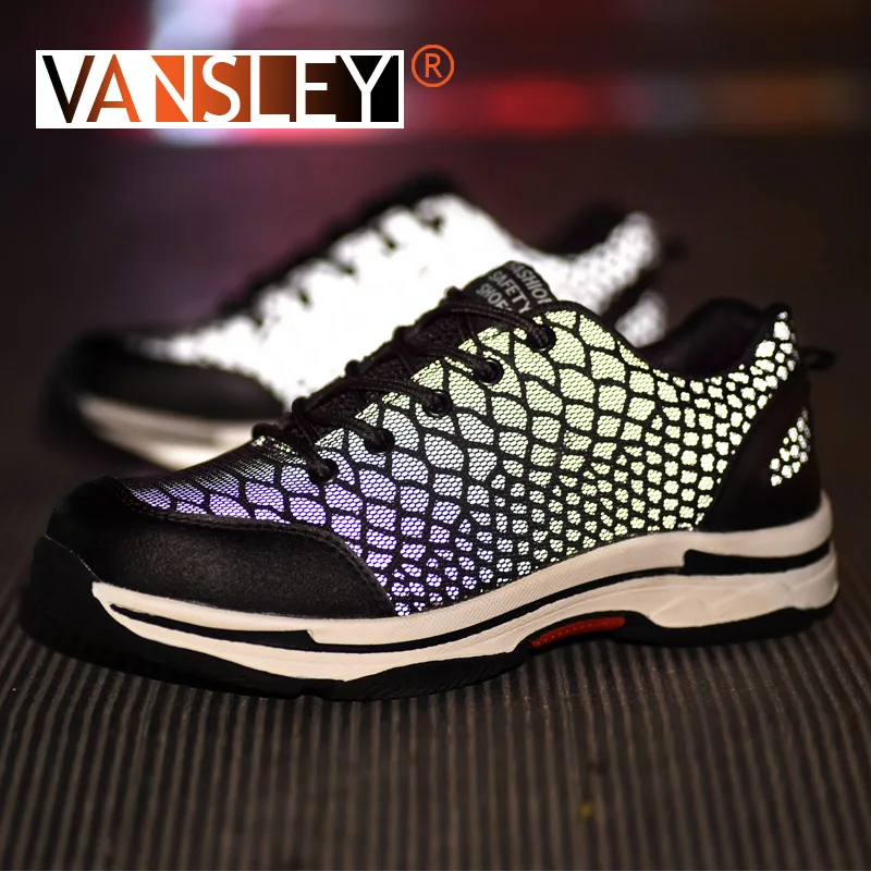 

Unisex Safety Work Shoes Steel Toe for Men Anti-smashing Construction Sneakers Chameleon Luminous Reflective Glare Sneakers35-48