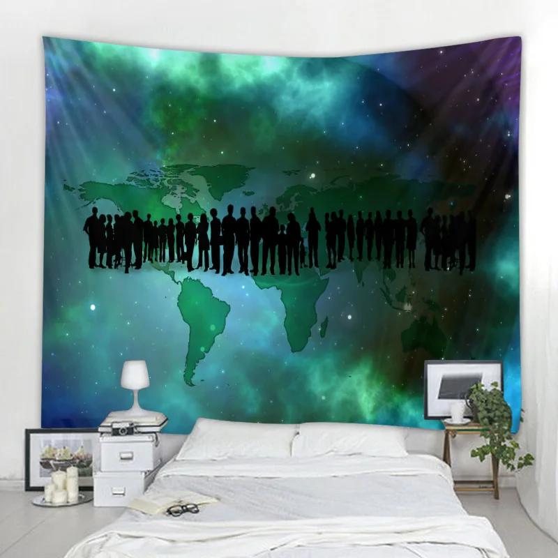 Гобелен с принтом карты мира богемная красочная карта мандала настенное пляжное